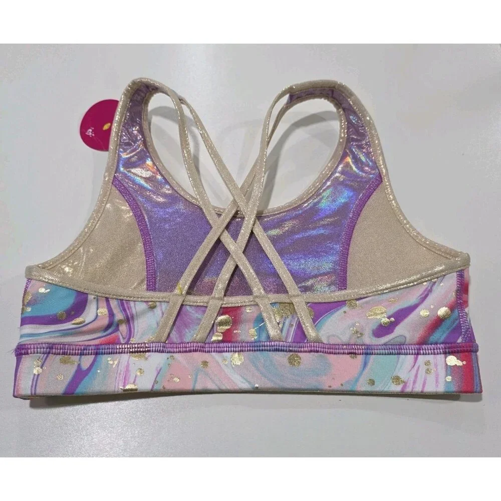 Justice Girls Reversible Sports Bra Dance Gymnastic WEAR 2 WAYS‎ M Girls 10 NWT